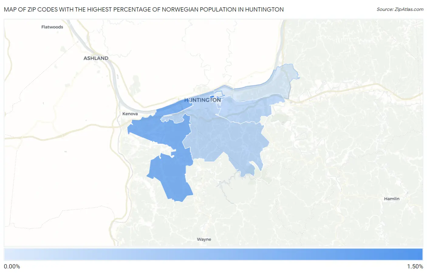 Zip Codes with the Highest Percentage of Norwegian Population in Huntington Map