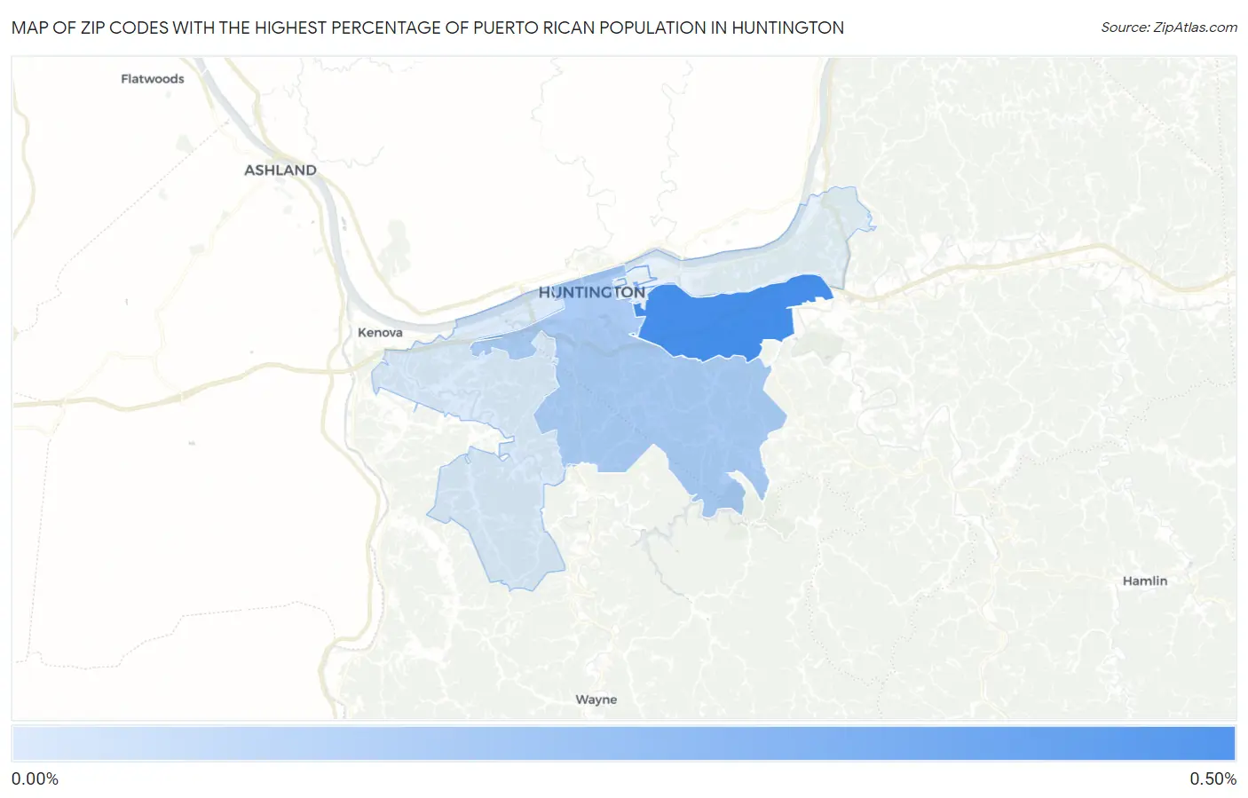 Zip Codes with the Highest Percentage of Puerto Rican Population in Huntington Map