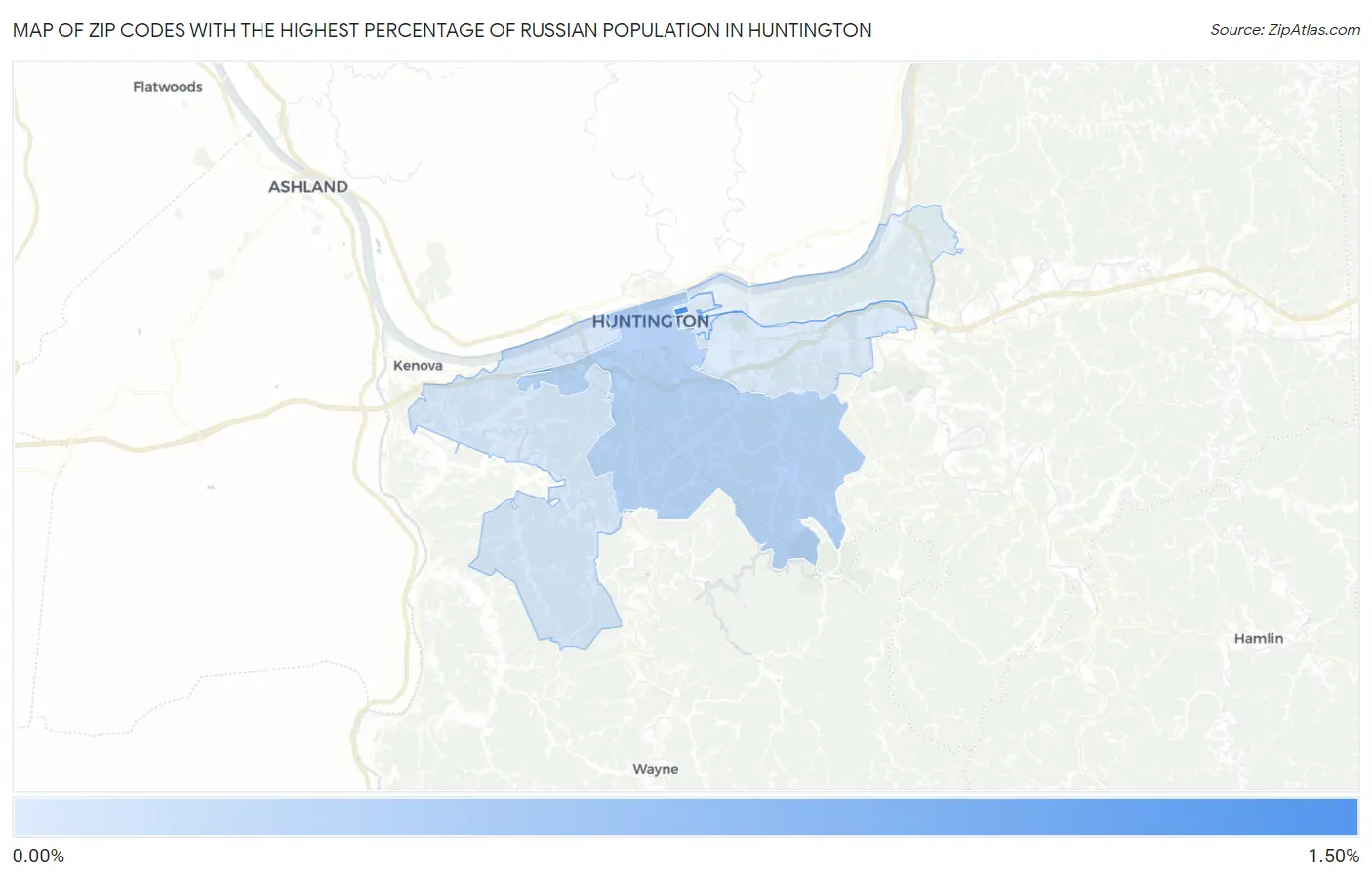 Zip Codes with the Highest Percentage of Russian Population in Huntington Map