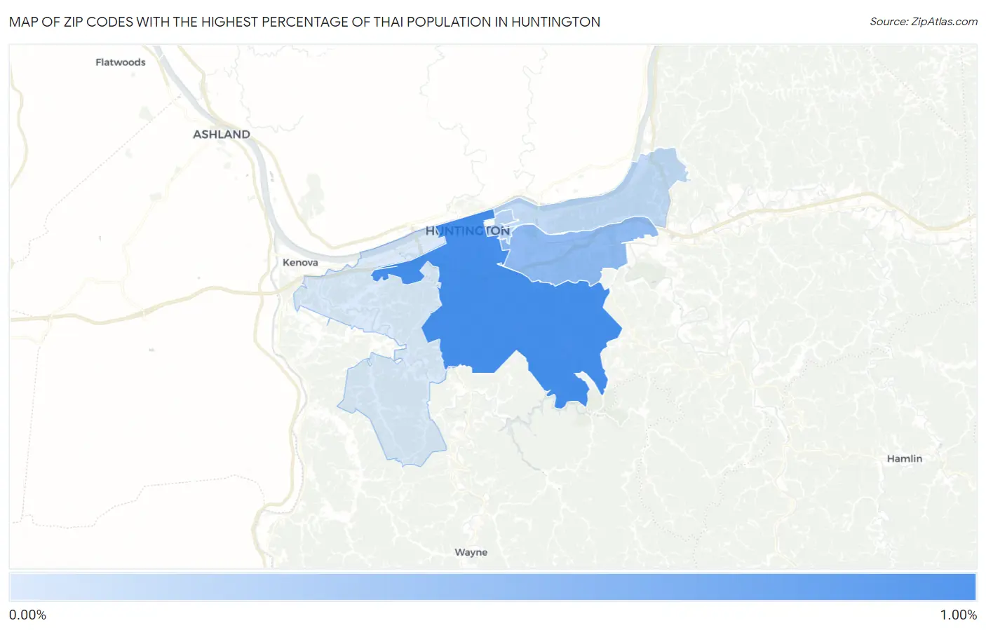 Zip Codes with the Highest Percentage of Thai Population in Huntington Map
