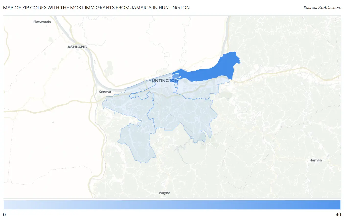 Zip Codes with the Most Immigrants from Jamaica in Huntington Map