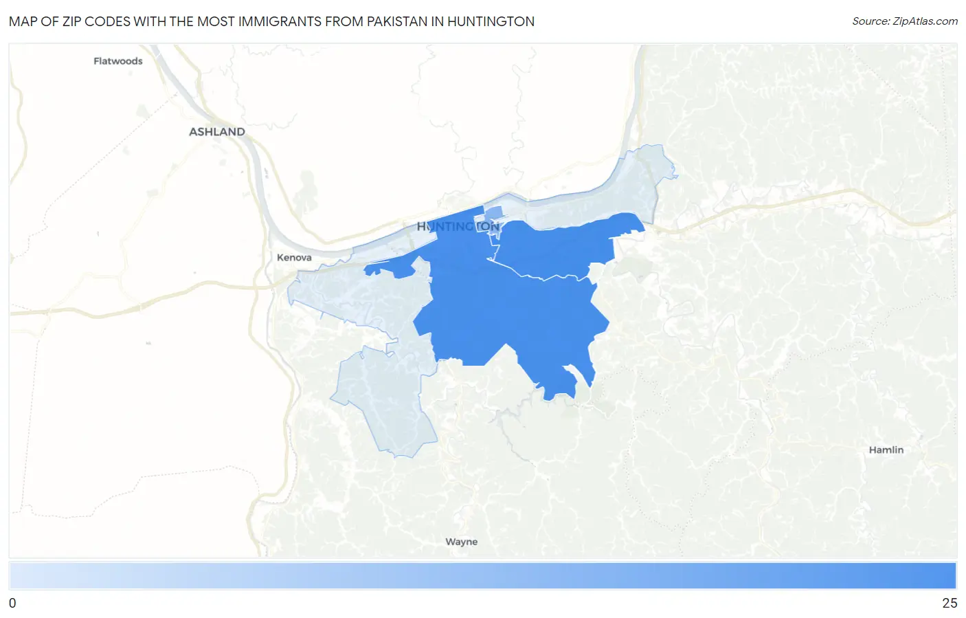 Zip Codes with the Most Immigrants from Pakistan in Huntington Map