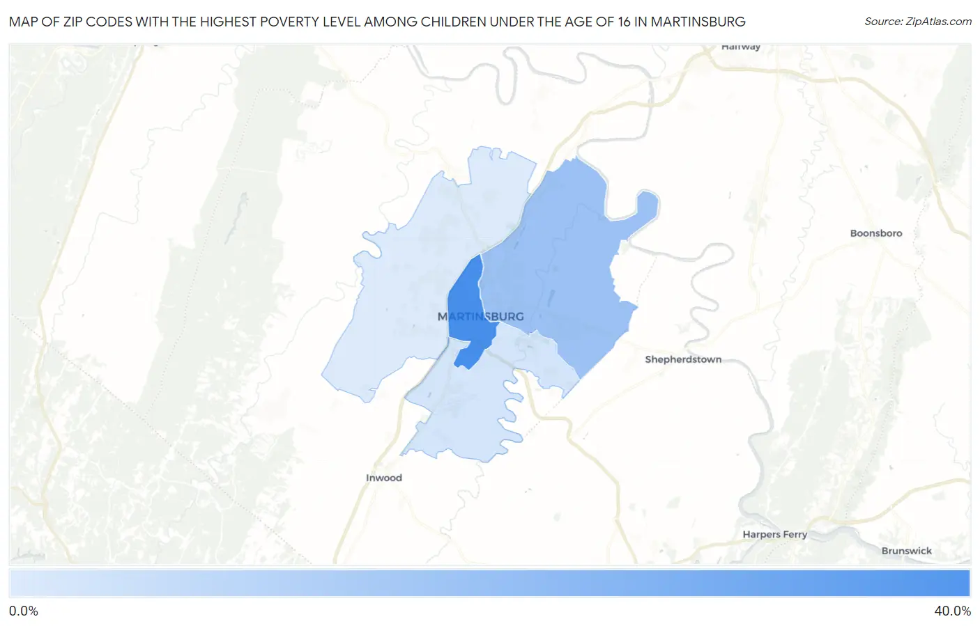Zip Codes with the Highest Poverty Level Among Children Under the Age of 16 in Martinsburg Map