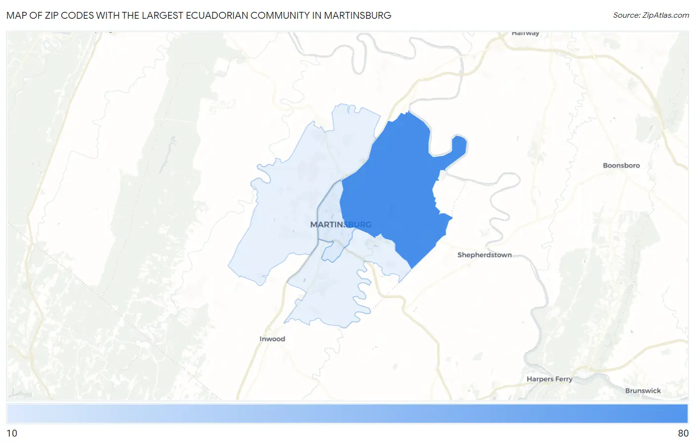 Zip Codes with the Largest Ecuadorian Community in Martinsburg Map