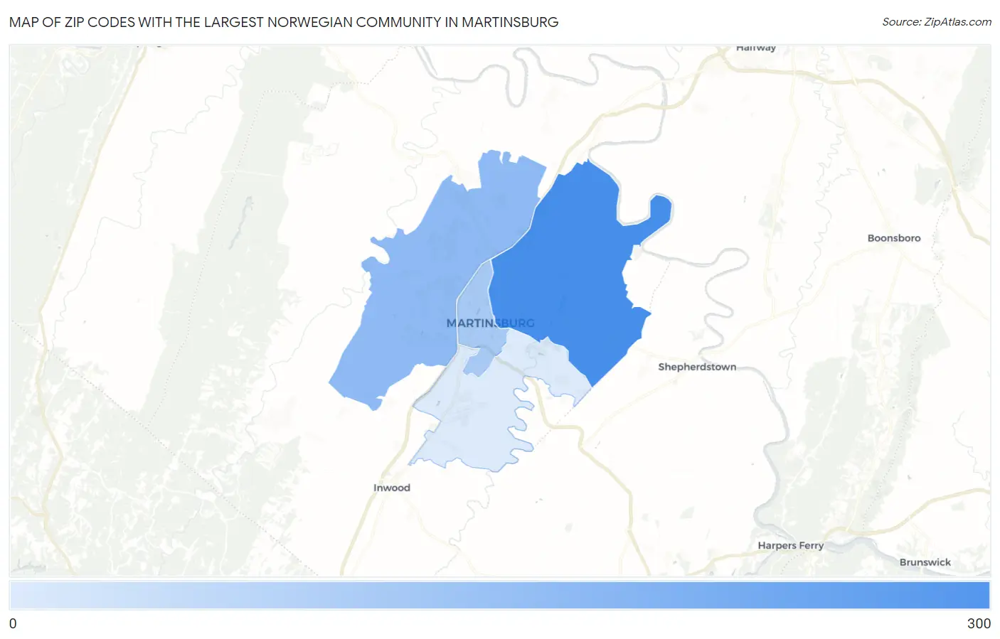 Zip Codes with the Largest Norwegian Community in Martinsburg Map
