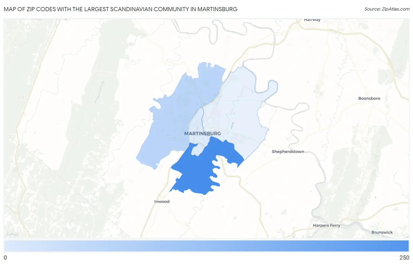 Zip Codes with the Largest Scandinavian Community in Martinsburg Map