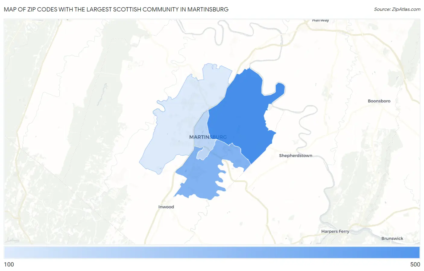 Zip Codes with the Largest Scottish Community in Martinsburg Map