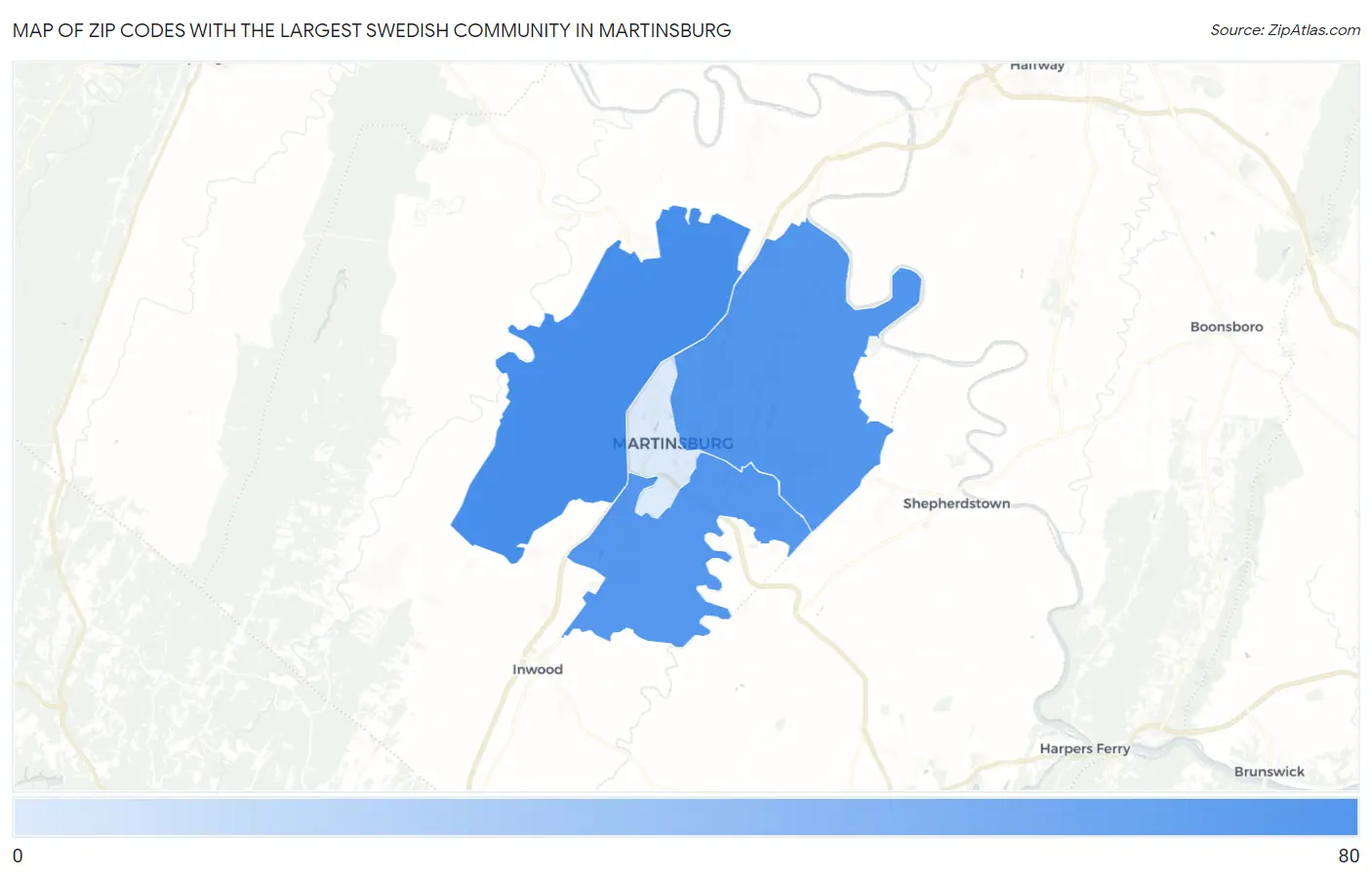 Zip Codes with the Largest Swedish Community in Martinsburg Map