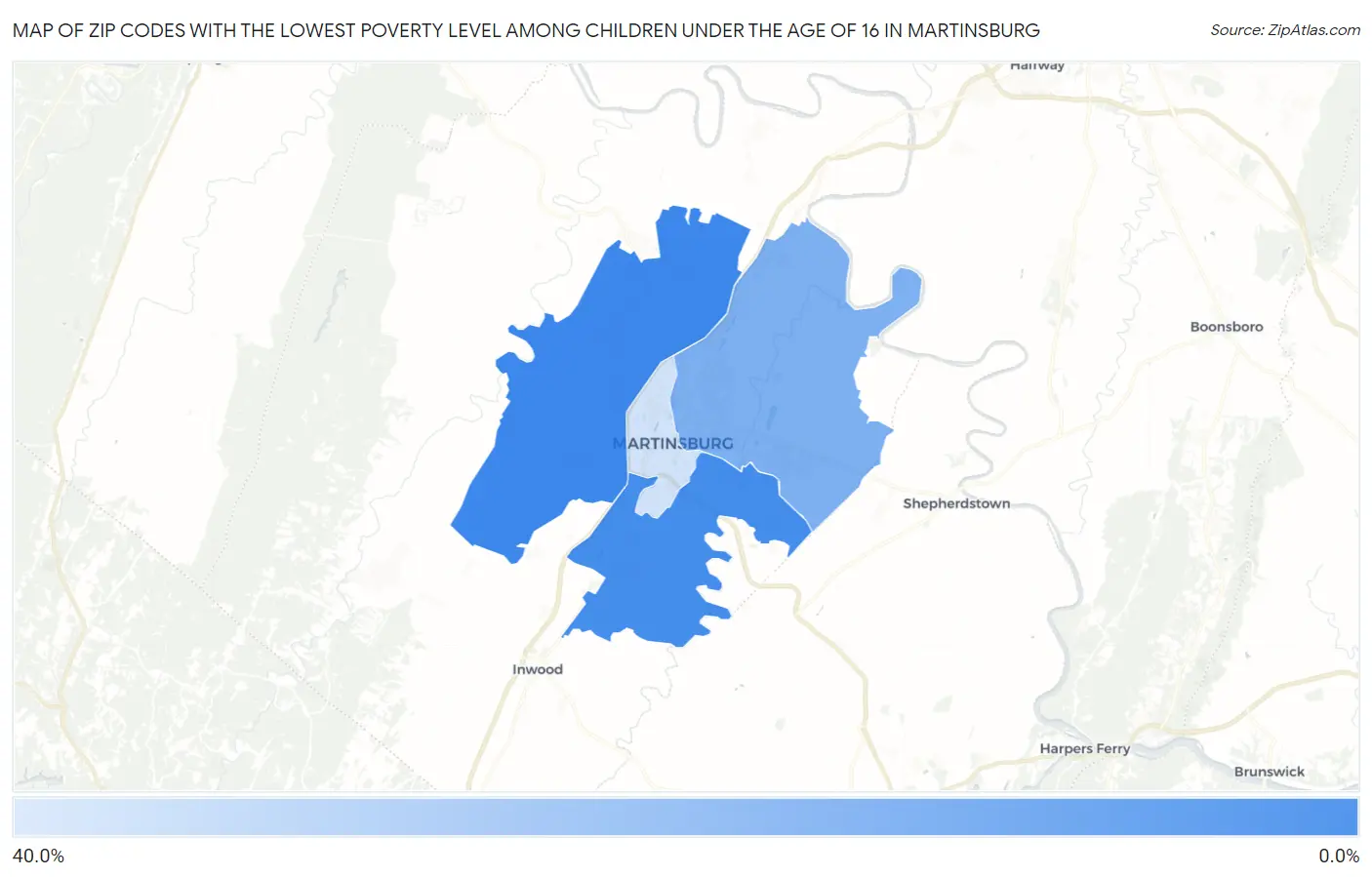 Zip Codes with the Lowest Poverty Level Among Children Under the Age of 16 in Martinsburg Map