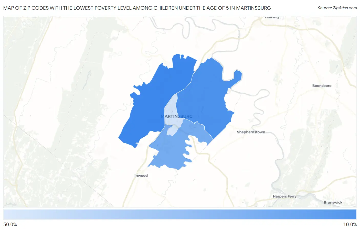 Zip Codes with the Lowest Poverty Level Among Children Under the Age of 5 in Martinsburg Map