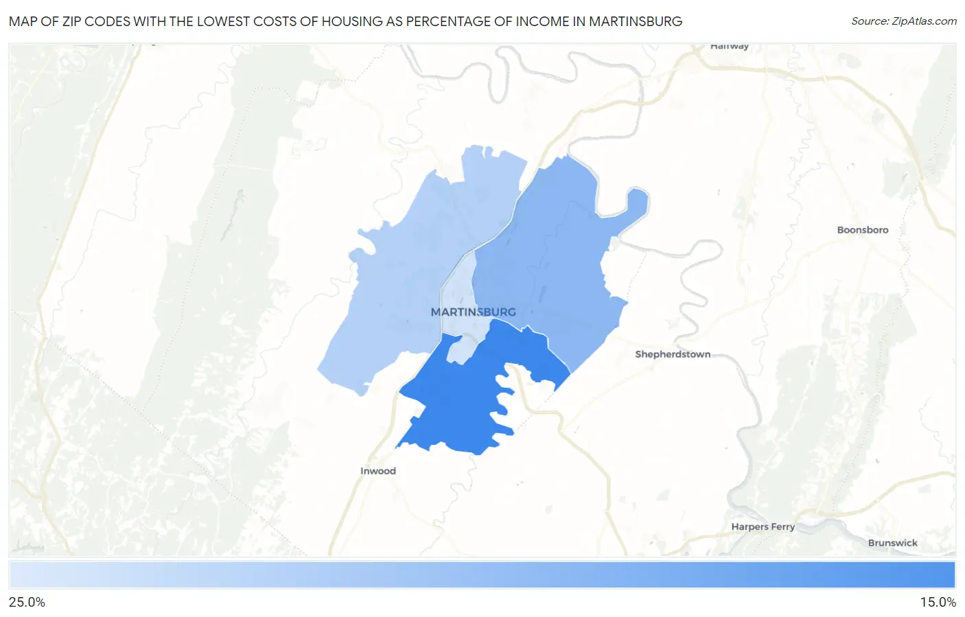 Zip Codes with the Lowest Costs of Housing as Percentage of Income in Martinsburg Map