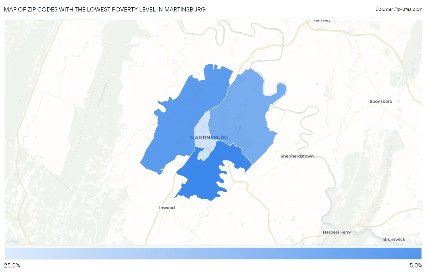 Zip Codes with the Lowest Poverty Level in Martinsburg Map