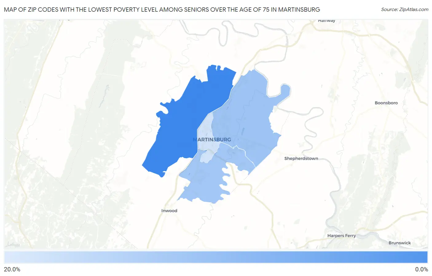 Zip Codes with the Lowest Poverty Level Among Seniors Over the Age of 75 in Martinsburg Map