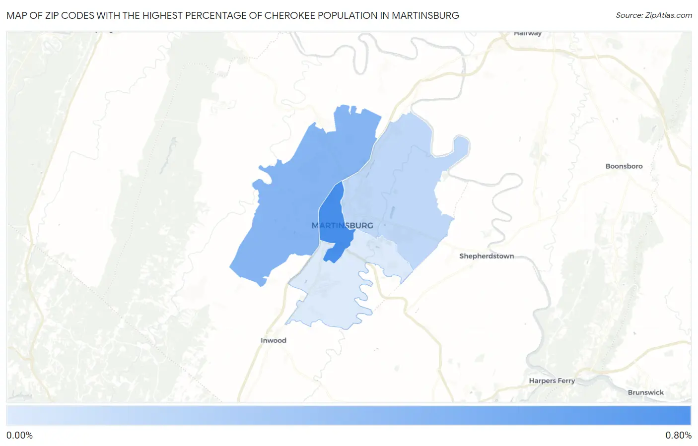 Zip Codes with the Highest Percentage of Cherokee Population in Martinsburg Map