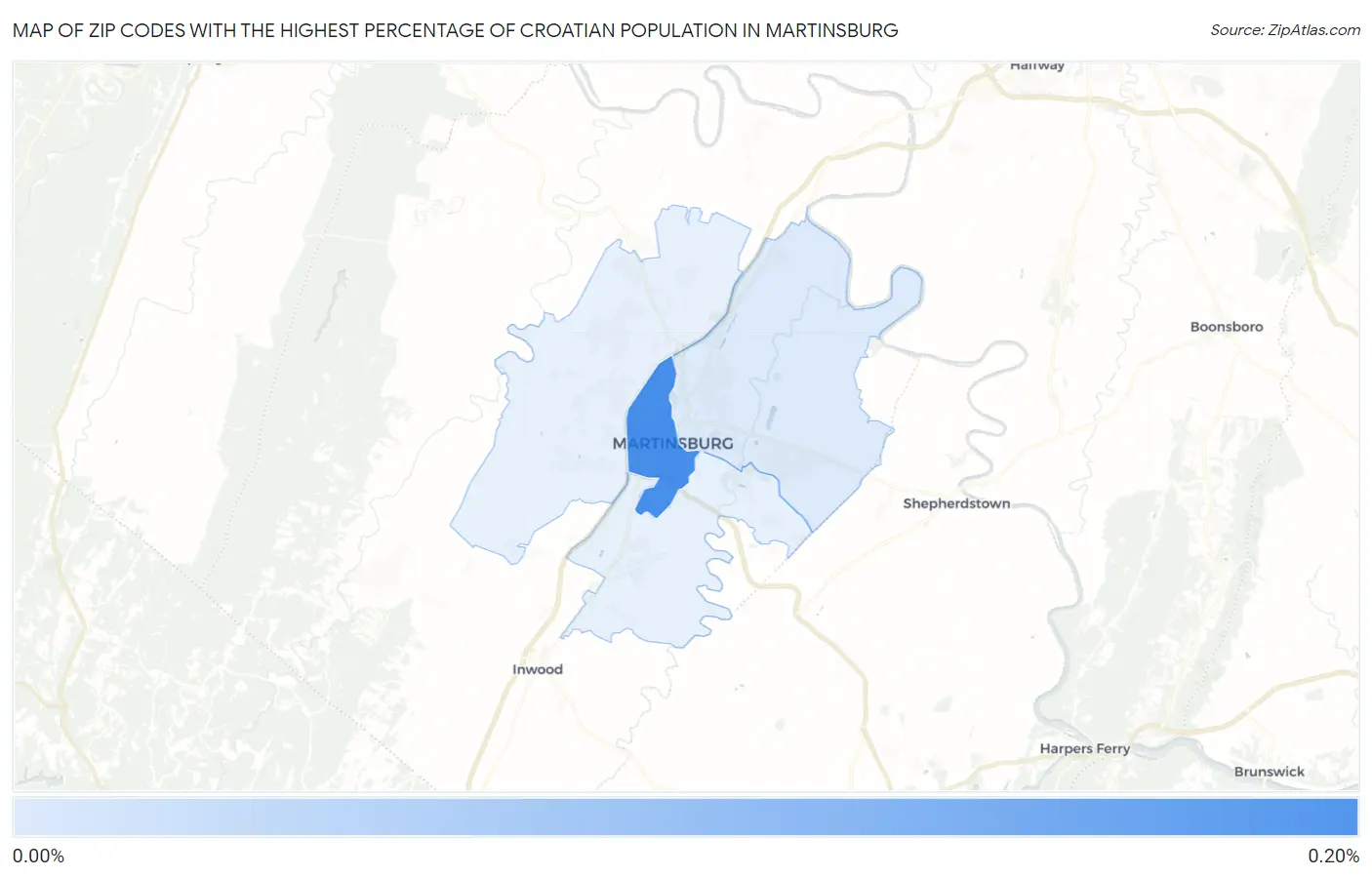 Zip Codes with the Highest Percentage of Croatian Population in Martinsburg Map