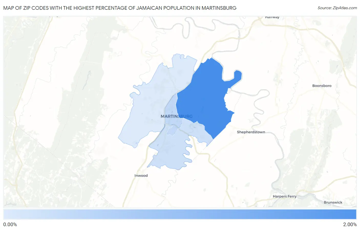 Zip Codes with the Highest Percentage of Jamaican Population in Martinsburg Map