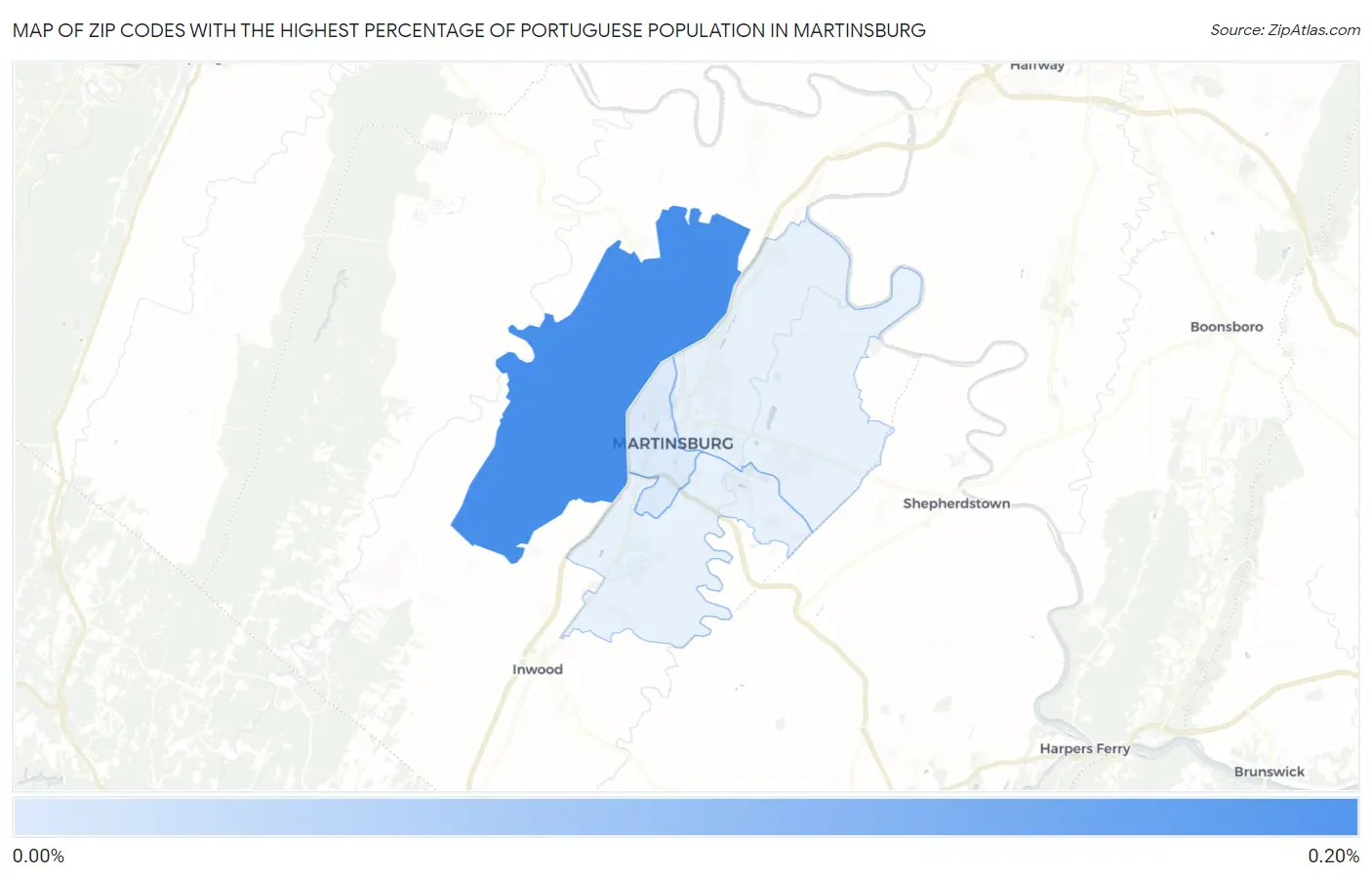 Zip Codes with the Highest Percentage of Portuguese Population in Martinsburg Map