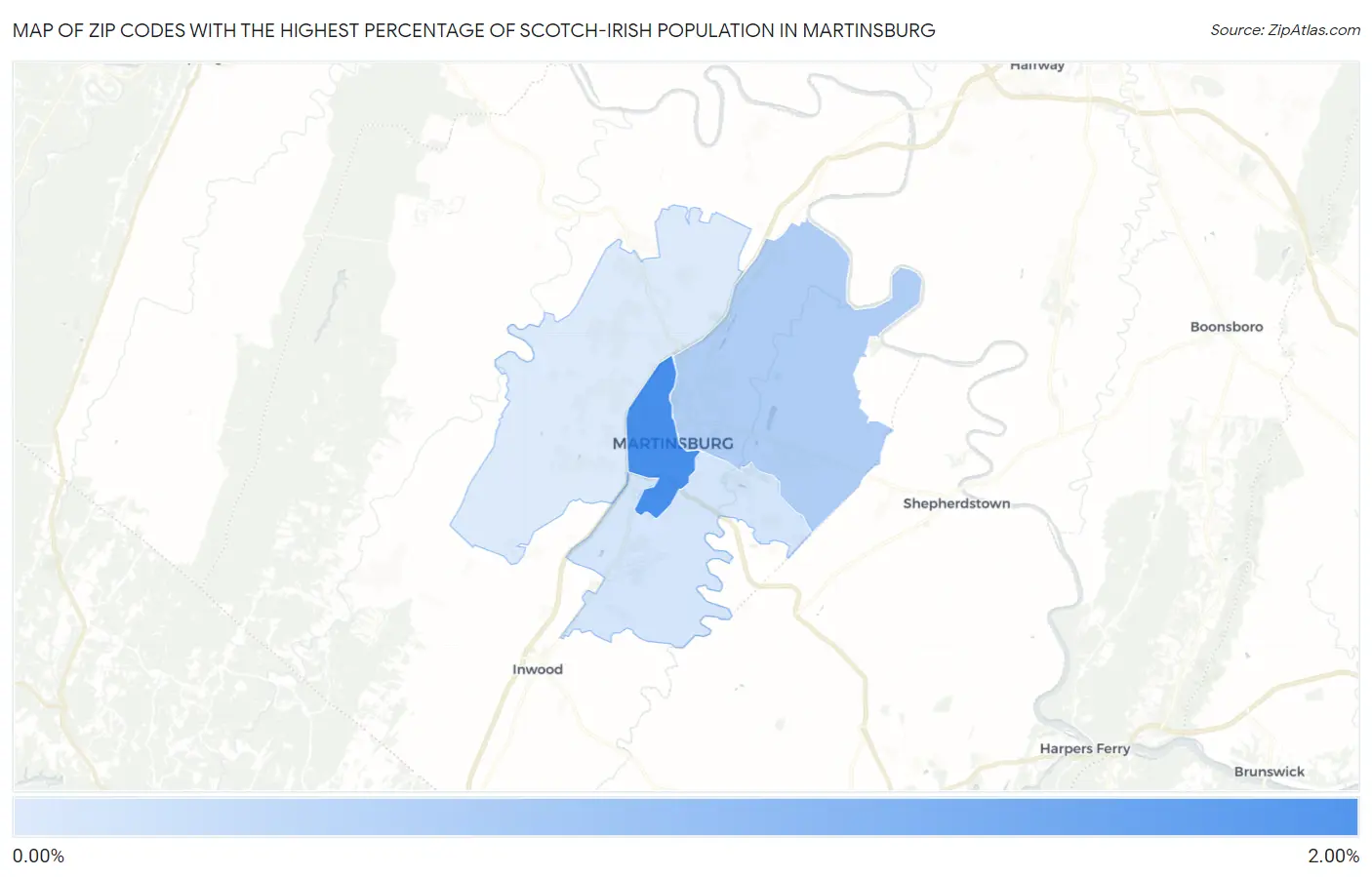 Zip Codes with the Highest Percentage of Scotch-Irish Population in Martinsburg Map