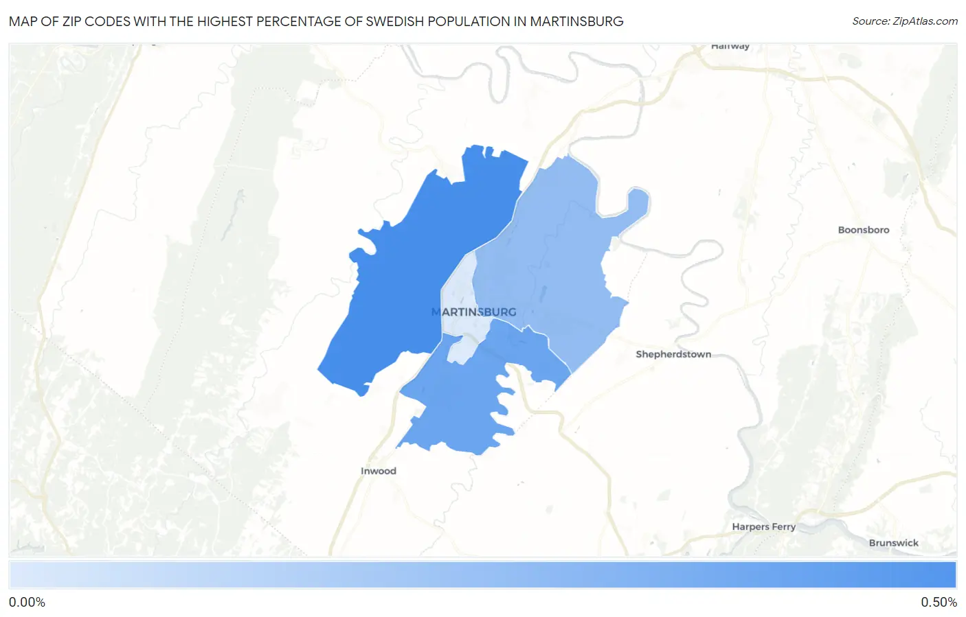Zip Codes with the Highest Percentage of Swedish Population in Martinsburg Map