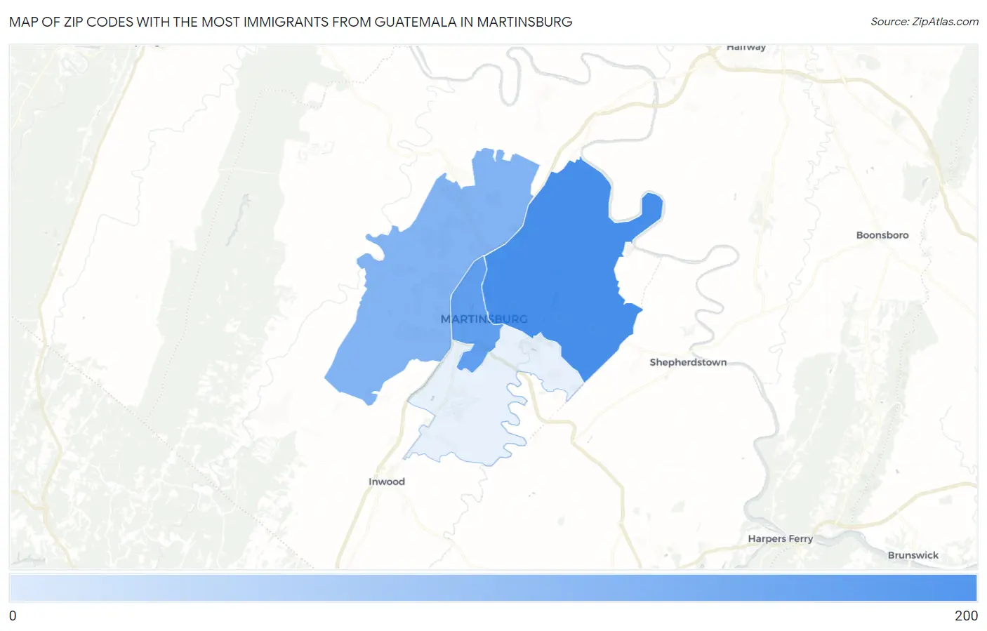 Zip Codes with the Most Immigrants from Guatemala in Martinsburg Map