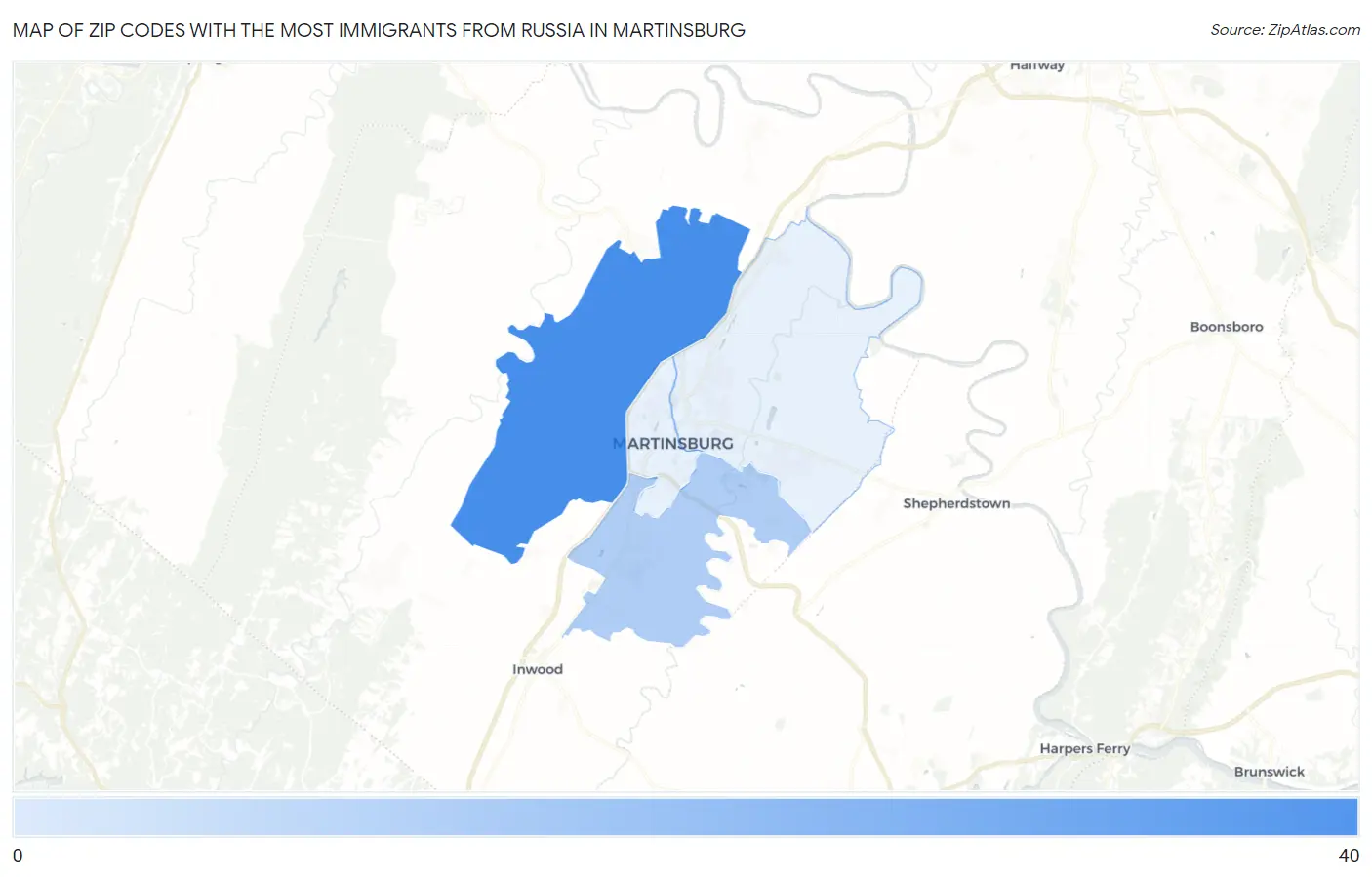 Zip Codes with the Most Immigrants from Russia in Martinsburg Map