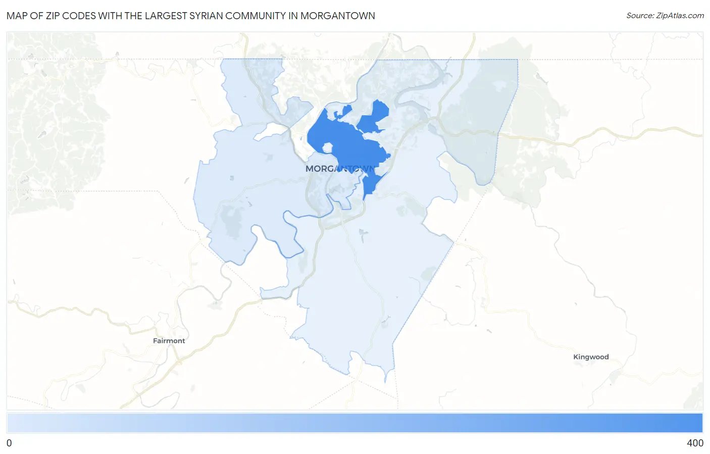 Zip Codes with the Largest Syrian Community in Morgantown Map