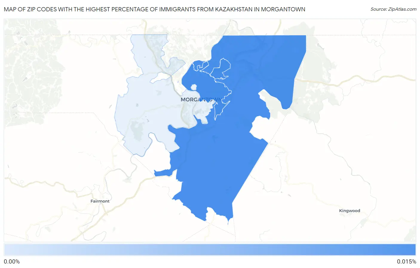 Zip Codes with the Highest Percentage of Immigrants from Kazakhstan in Morgantown Map