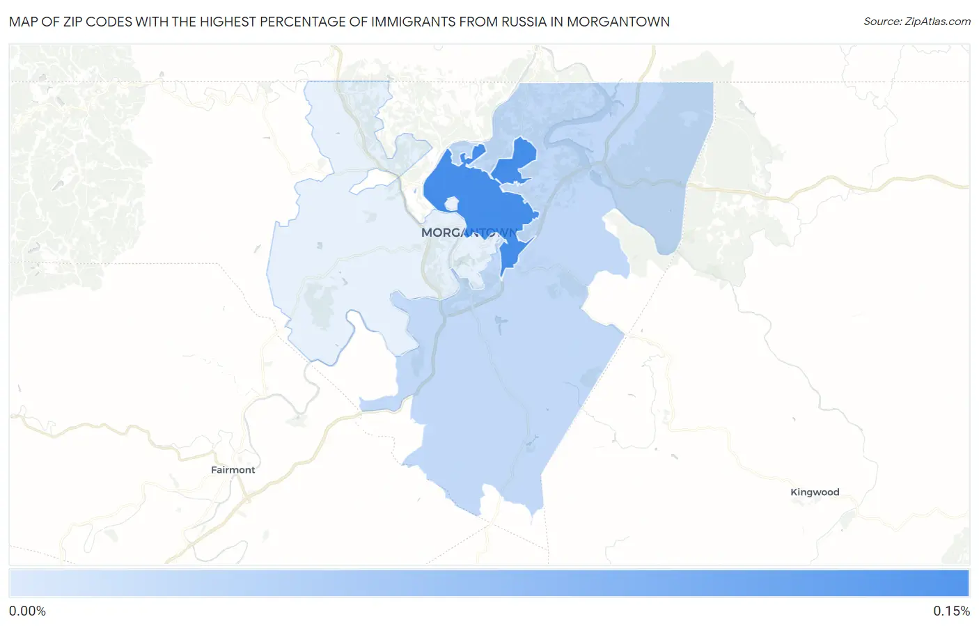 Zip Codes with the Highest Percentage of Immigrants from Russia in Morgantown Map