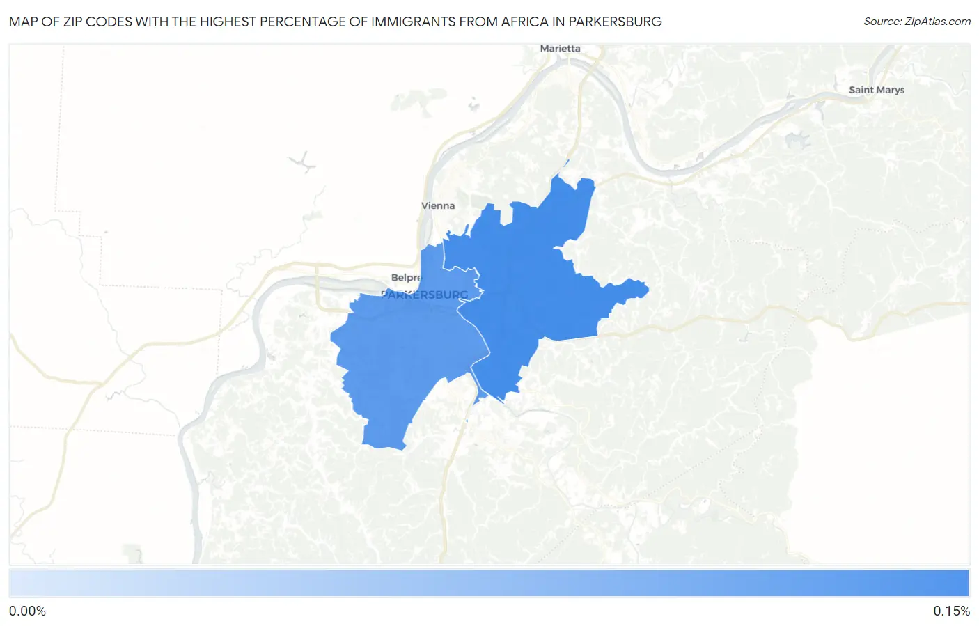 Zip Codes with the Highest Percentage of Immigrants from Africa in Parkersburg Map