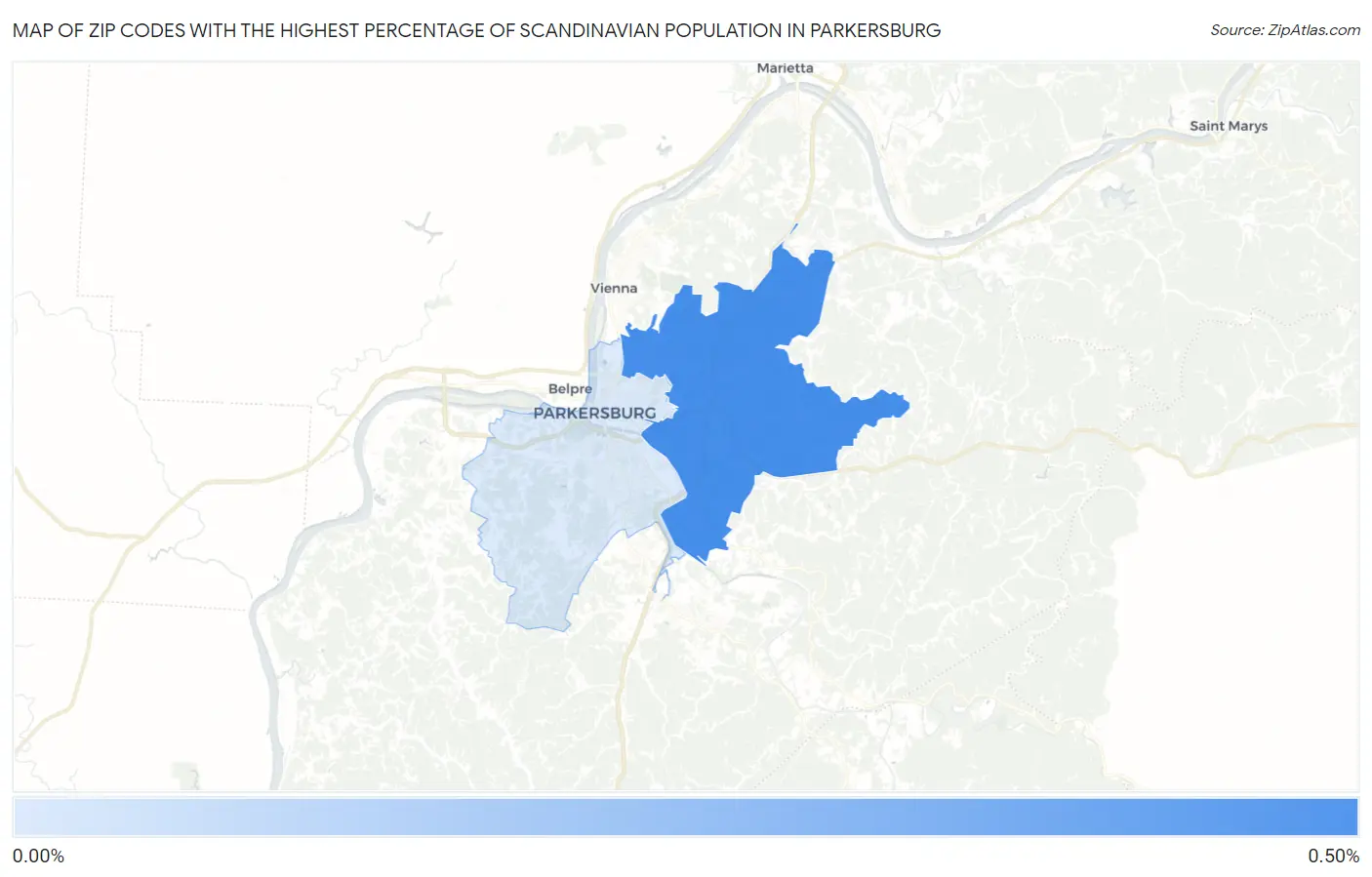 Zip Codes with the Highest Percentage of Scandinavian Population in Parkersburg Map