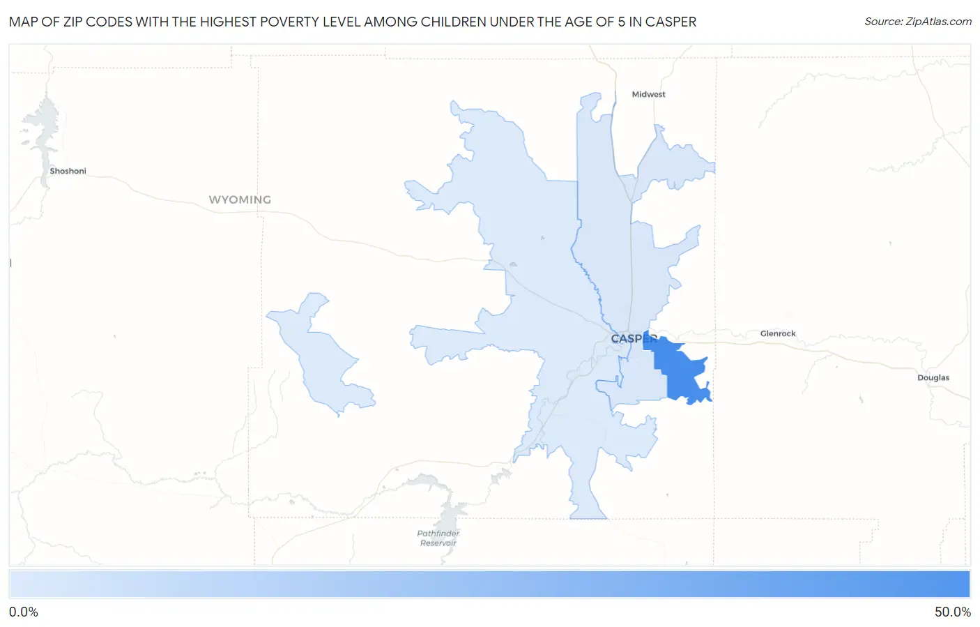 Zip Codes with the Highest Poverty Level Among Children Under the Age of 5 in Casper Map