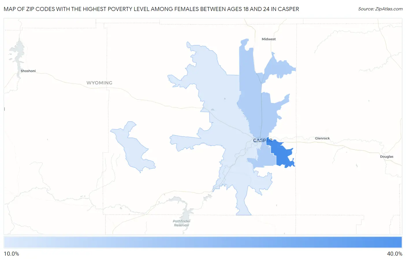 Zip Codes with the Highest Poverty Level Among Females Between Ages 18 and 24 in Casper Map