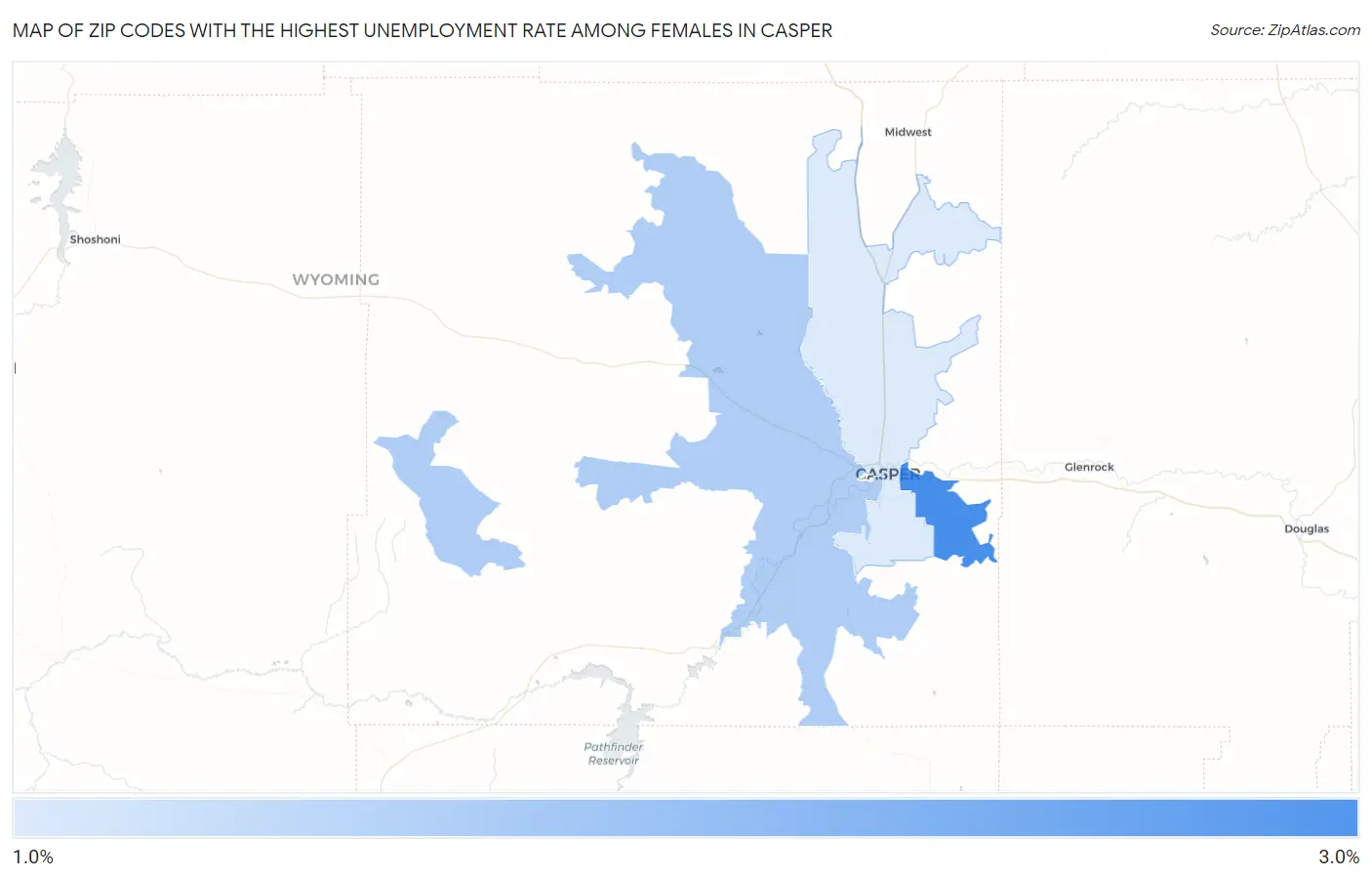 Zip Codes with the Highest Unemployment Rate Among Females in Casper Map