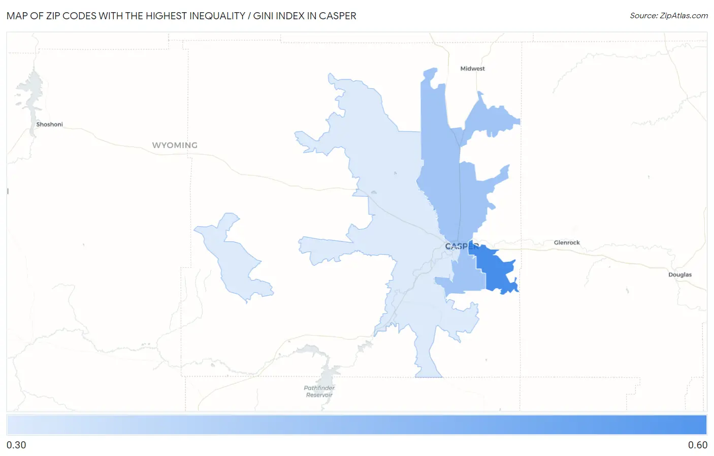 Zip Codes with the Highest Inequality / Gini Index in Casper Map