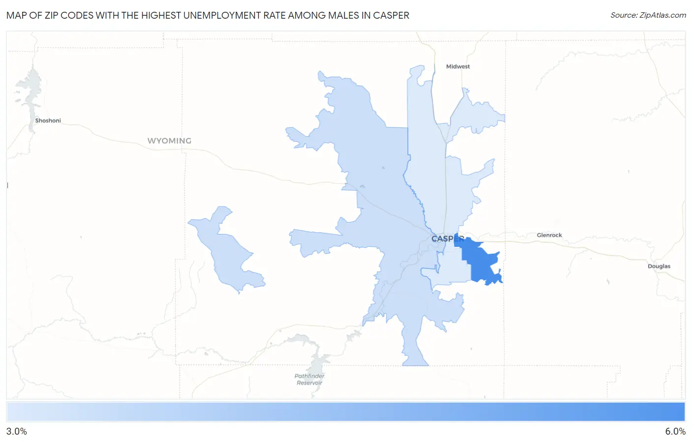 Zip Codes with the Highest Unemployment Rate Among Males in Casper Map