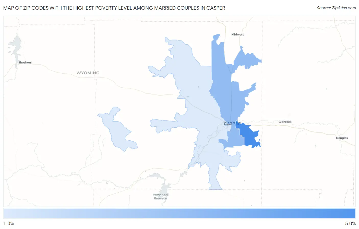 Zip Codes with the Highest Poverty Level Among Married Couples in Casper Map