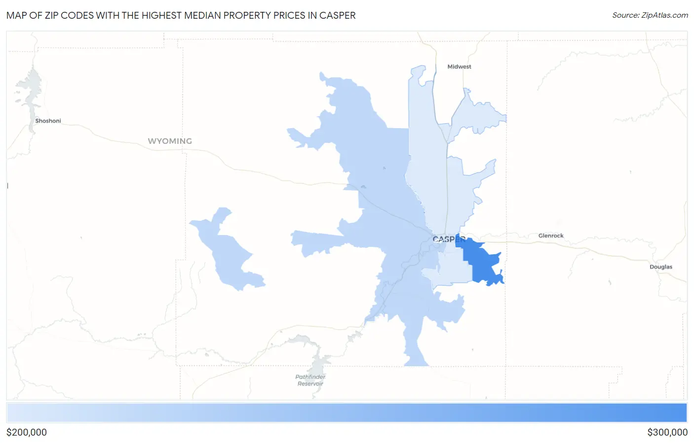 Zip Codes with the Highest Median Property Prices in Casper Map
