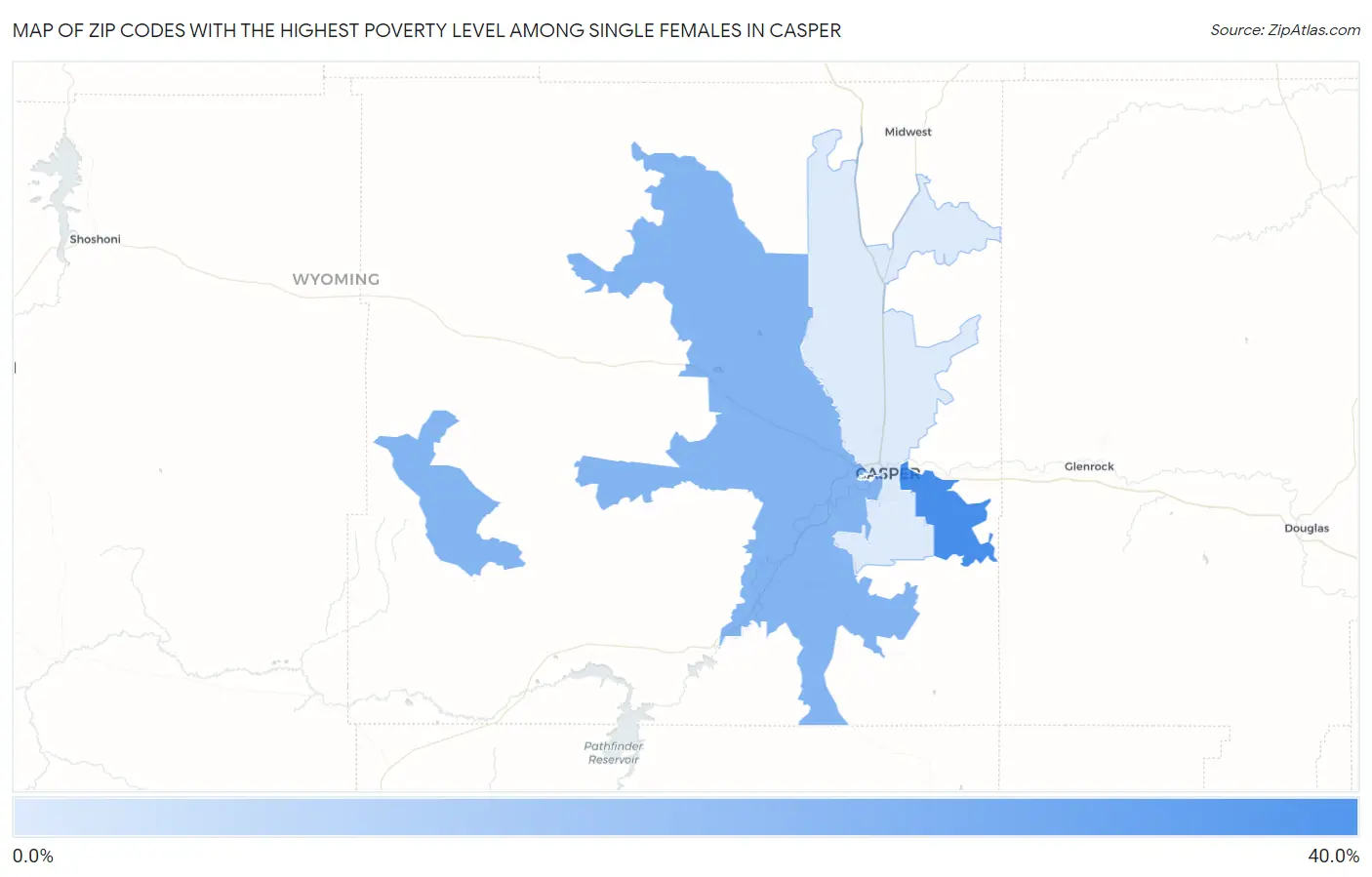Zip Codes with the Highest Poverty Level Among Single Females in Casper Map