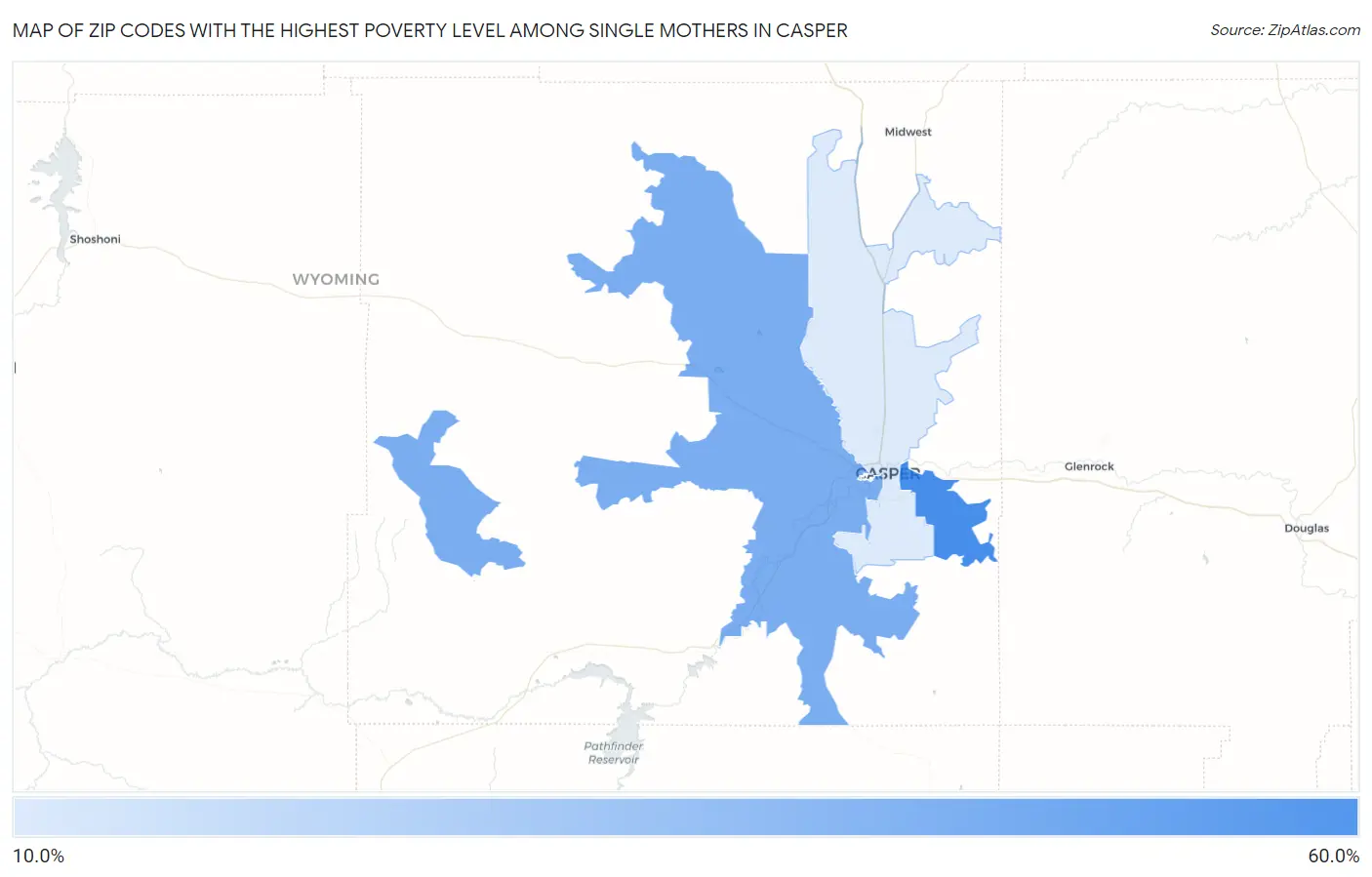 Zip Codes with the Highest Poverty Level Among Single Mothers in Casper Map