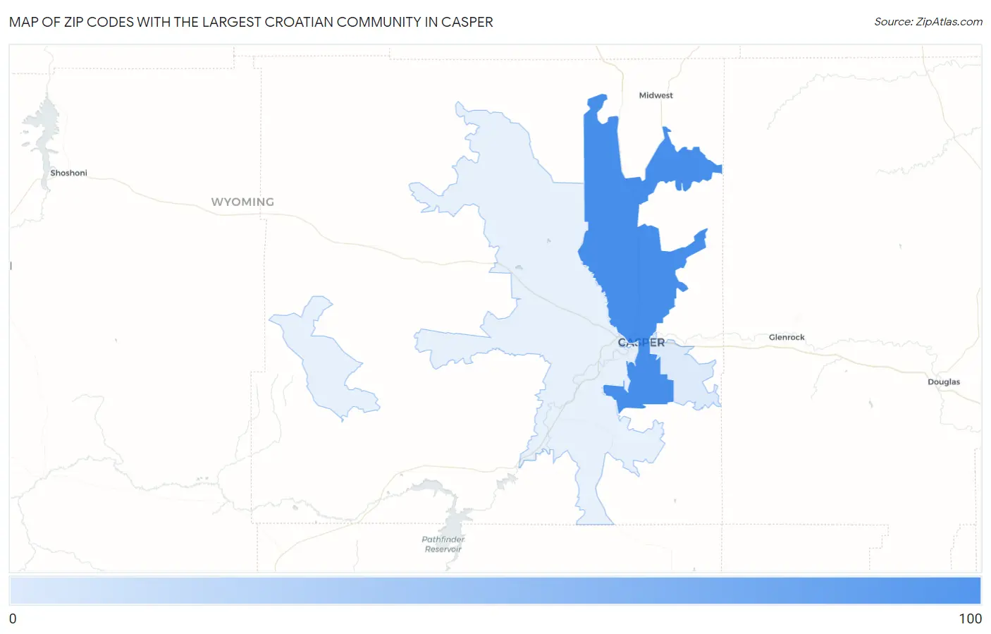 Zip Codes with the Largest Croatian Community in Casper Map