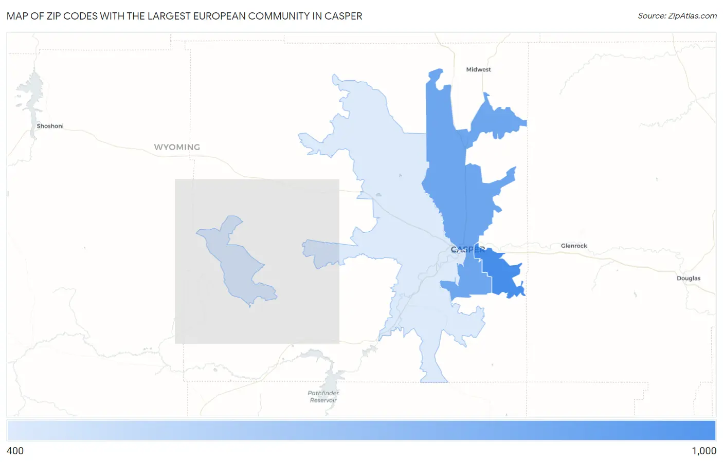 Zip Codes with the Largest European Community in Casper Map
