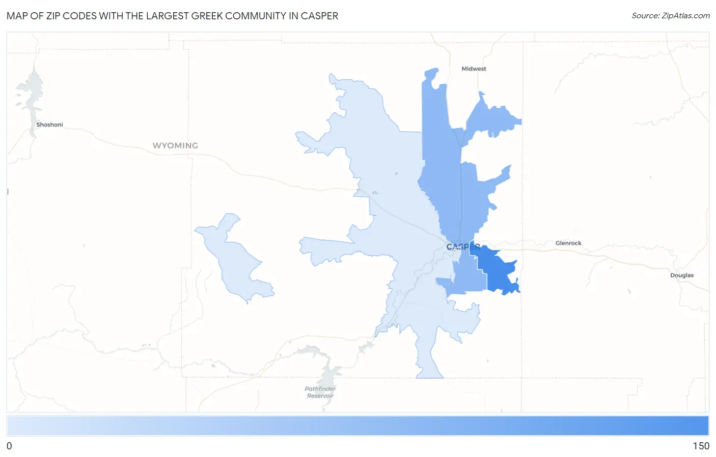 Zip Codes with the Largest Greek Community in Casper Map