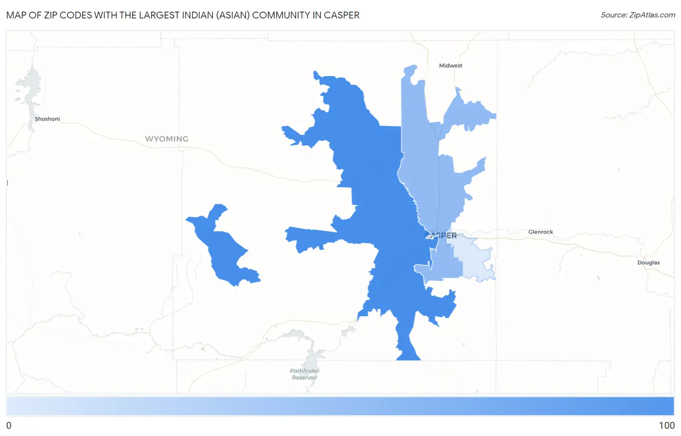 Zip Codes with the Largest Indian (Asian) Community in Casper Map