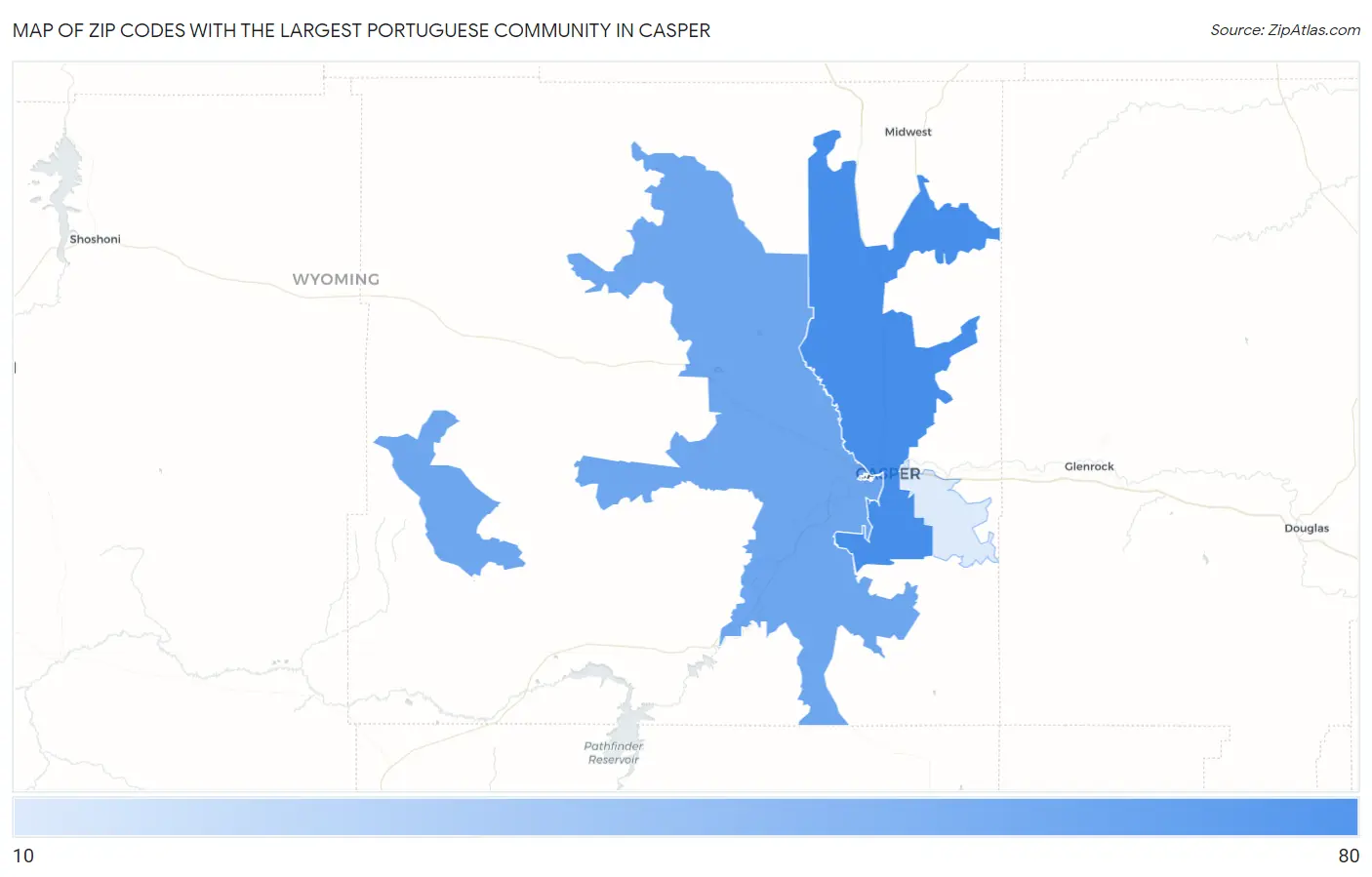Zip Codes with the Largest Portuguese Community in Casper Map