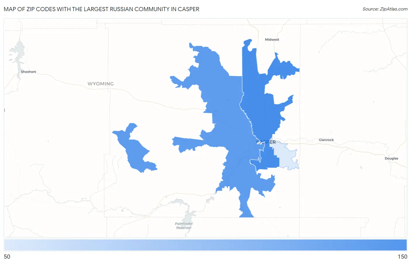 Zip Codes with the Largest Russian Community in Casper Map