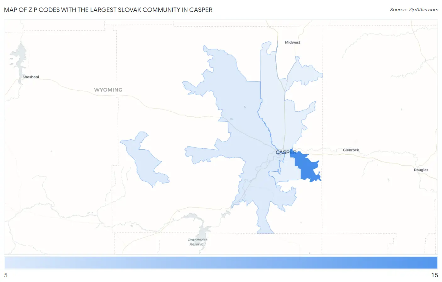 Zip Codes with the Largest Slovak Community in Casper Map
