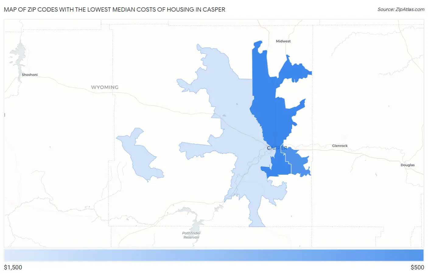 Zip Codes with the Lowest Median Costs of Housing in Casper Map