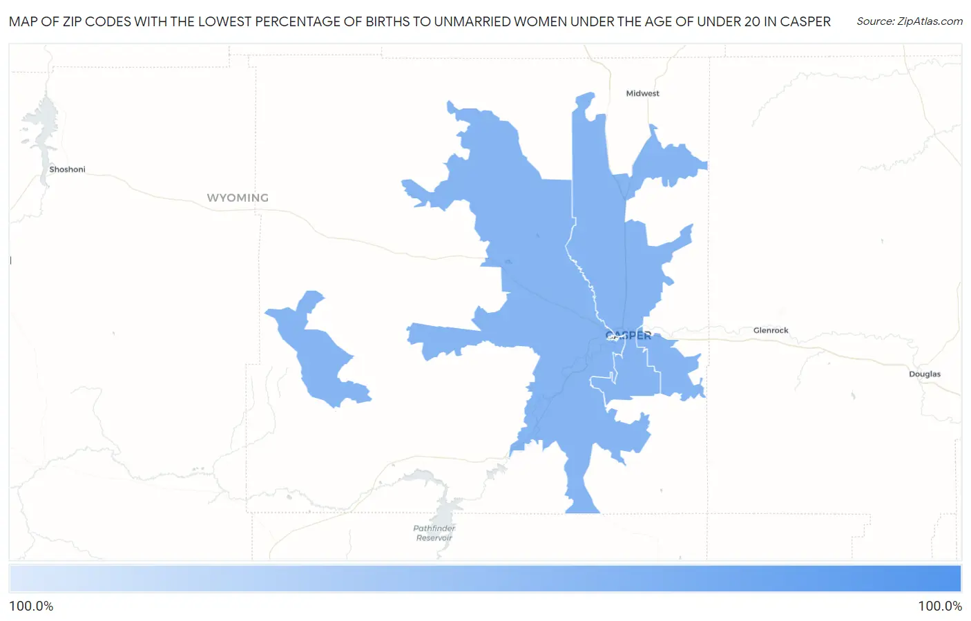 Zip Codes with the Lowest Percentage of Births to Unmarried Women under the Age of under 20 in Casper Map