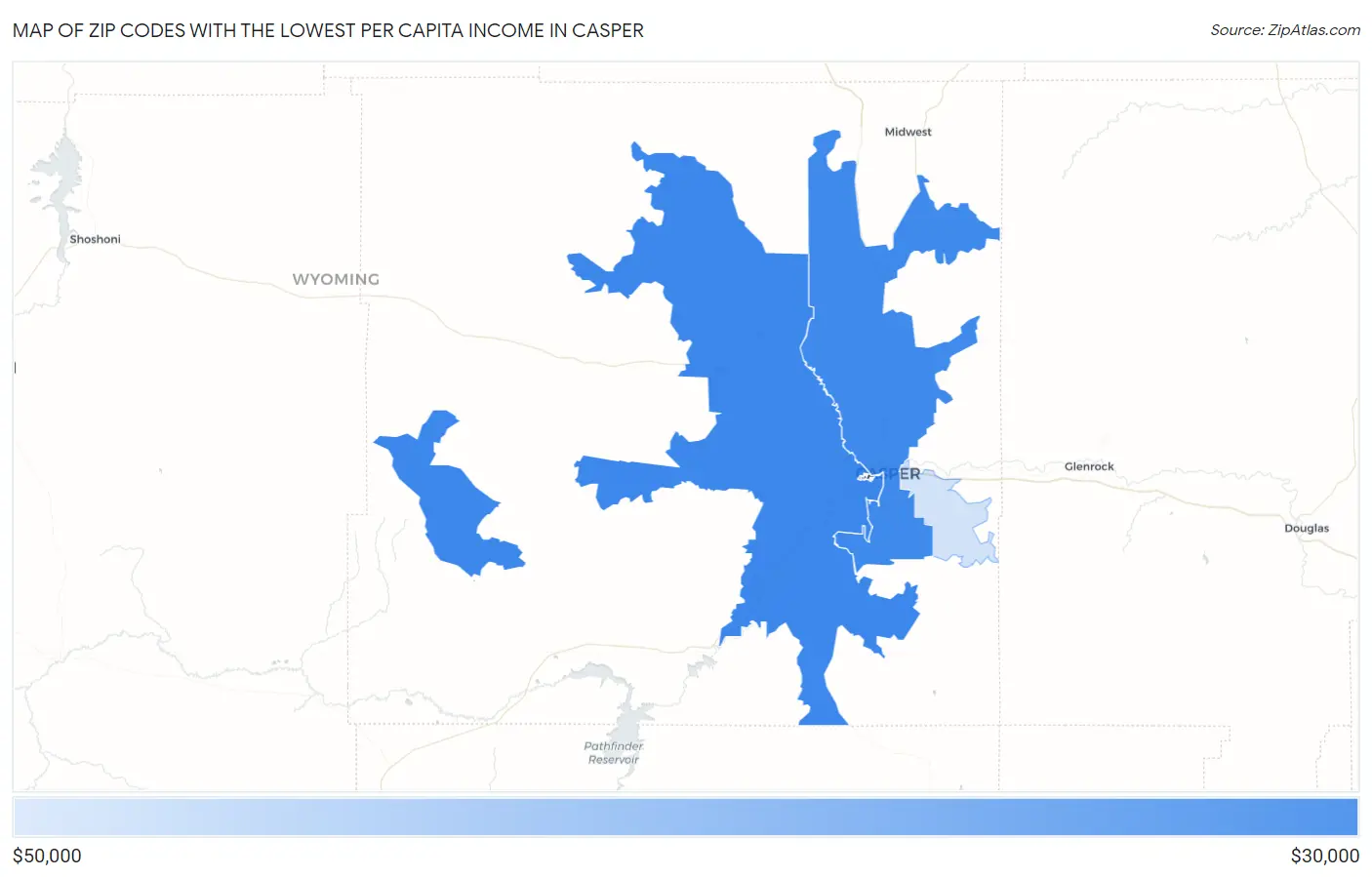 Zip Codes with the Lowest Per Capita Income in Casper Map