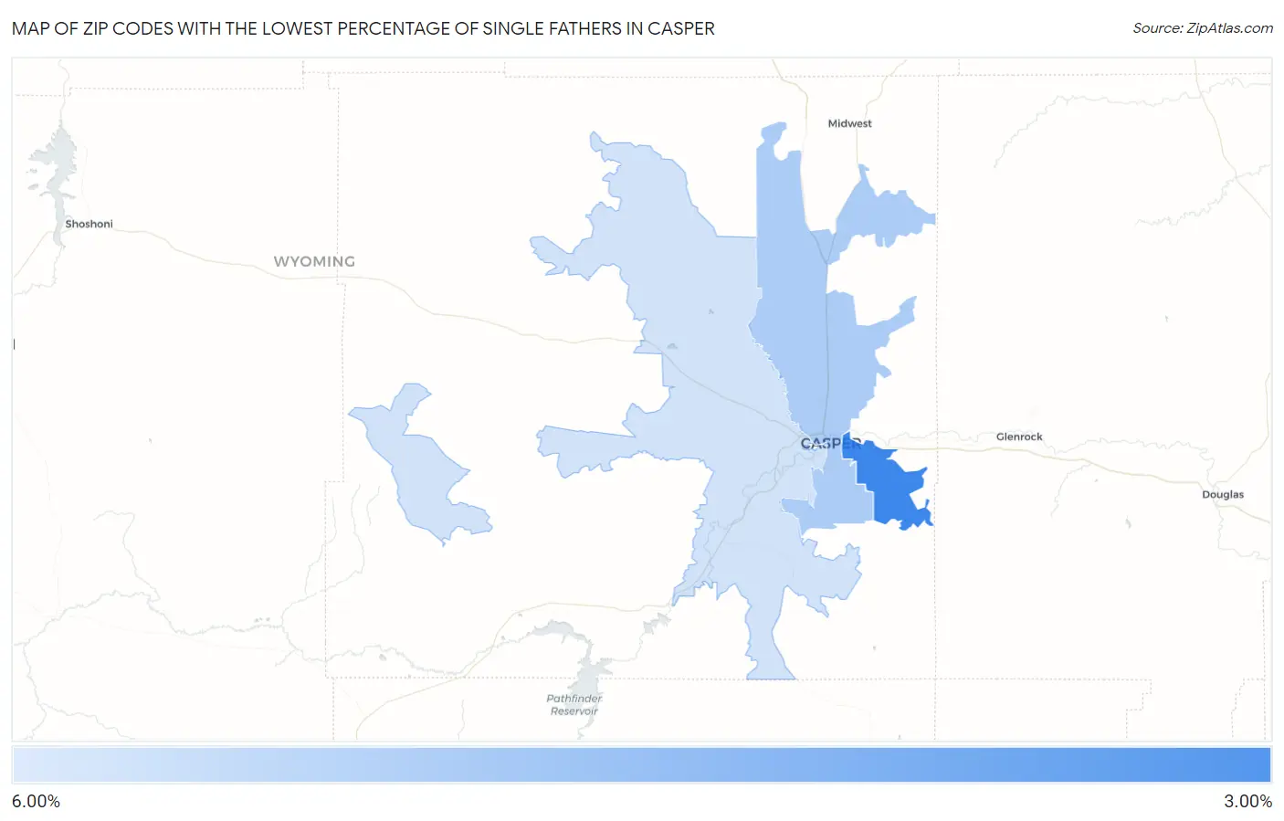 Zip Codes with the Lowest Percentage of Single Fathers in Casper Map